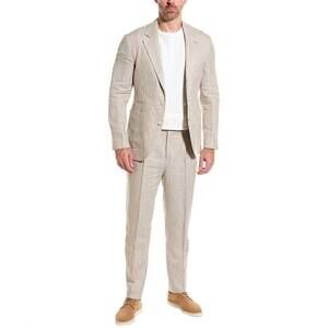 NEW BRUNELLO CUCINELLI men's linen two-piece suit in brown